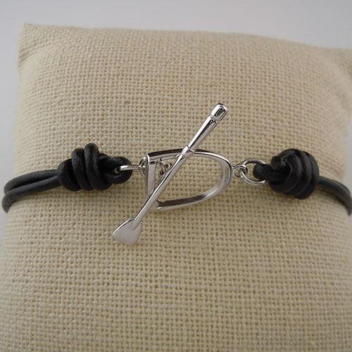 Sterling Silver Stirrup and Crop Toggle on Leather Bracelet - Jamies Horse Jewelry
