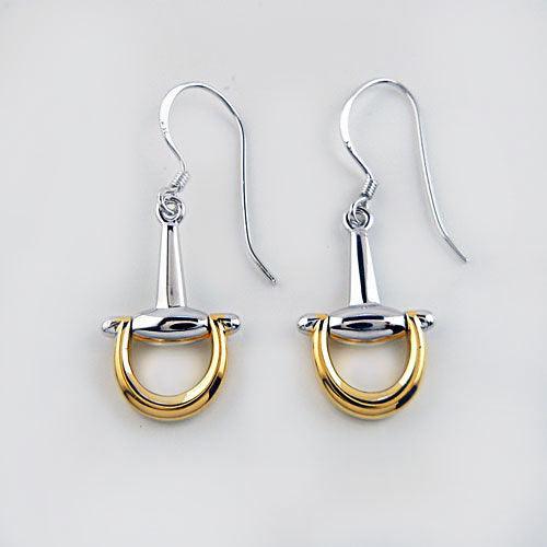 Snaffle Horse Bit Earrings in Sterling Silver with 18k Gold Overlay