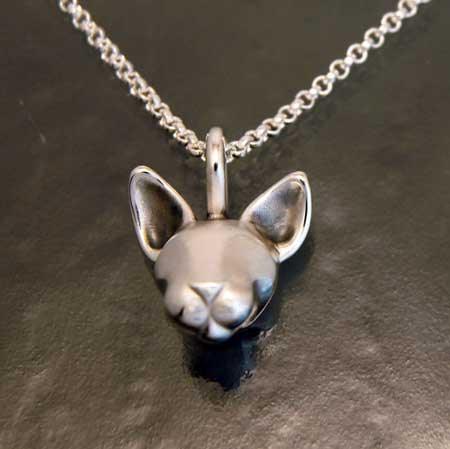 Sphynx Cat Pendant Necklace in Sterling Silver