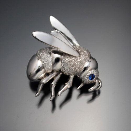 Bumble Bee Pendant Necklace or Pin  Sterling Silver