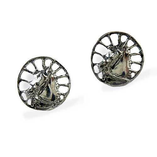 Carriage Driving Horse Stud Earrings in Bronze or Sterling Silver -