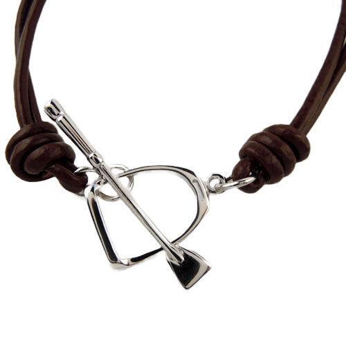 Sterling Silver Stirrup and Crop on Leather Choker - Jamies Horse Jewelry