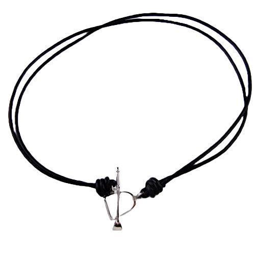 Sterling Silver Stirrup and Crop on Leather Choker - Jamies Horse Jewelry