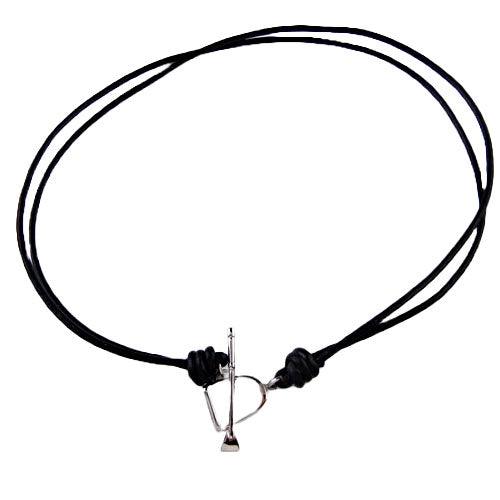 Sterling Silver Stirrup and Crop on Leather Choker