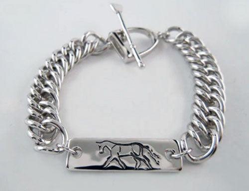 Trotting Horse ID Bracelet with Curb Chain - Jamies Horse Jewelry