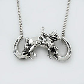 Dressage Horse and Rider with Horseshoes Necklace