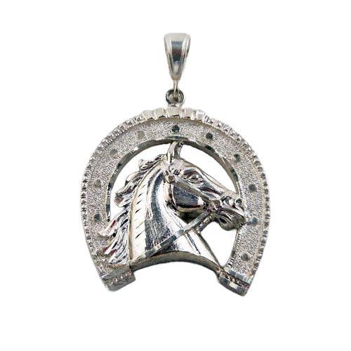 Vintage Style Horse Head Horseshoe Pendant Necklace Sterling Silver