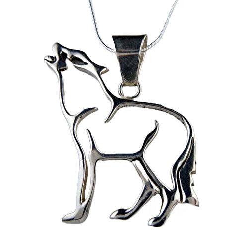 Wolf Pendant Necklace in Sterling Silver