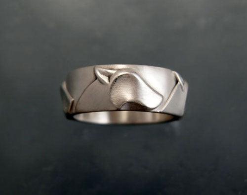 Wolf Head Band Ring in Sterling Silver - Jamies Horse Jewelry